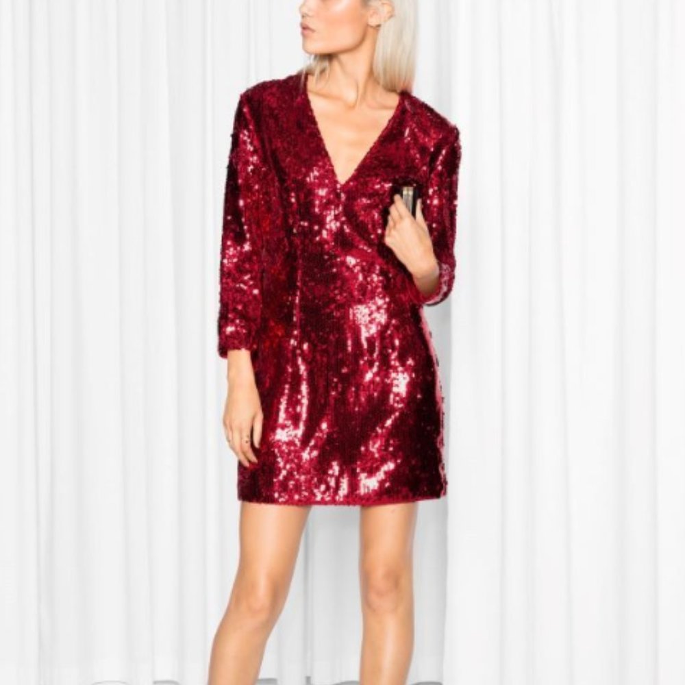 & Other Stories Stunning Sequin Dress Red